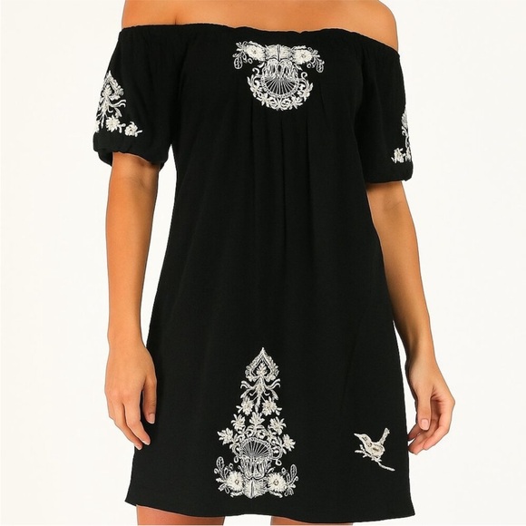 Johnny Was Dresses & Skirts - JWLA Johnny Was LA Black Embroidered Off The Shoulder Dress
